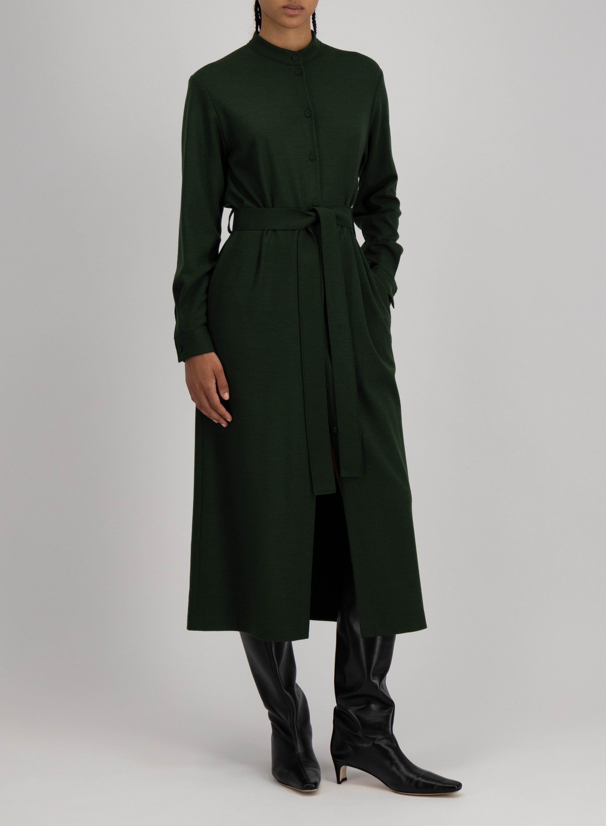 Long belted shirt dress superfine merino