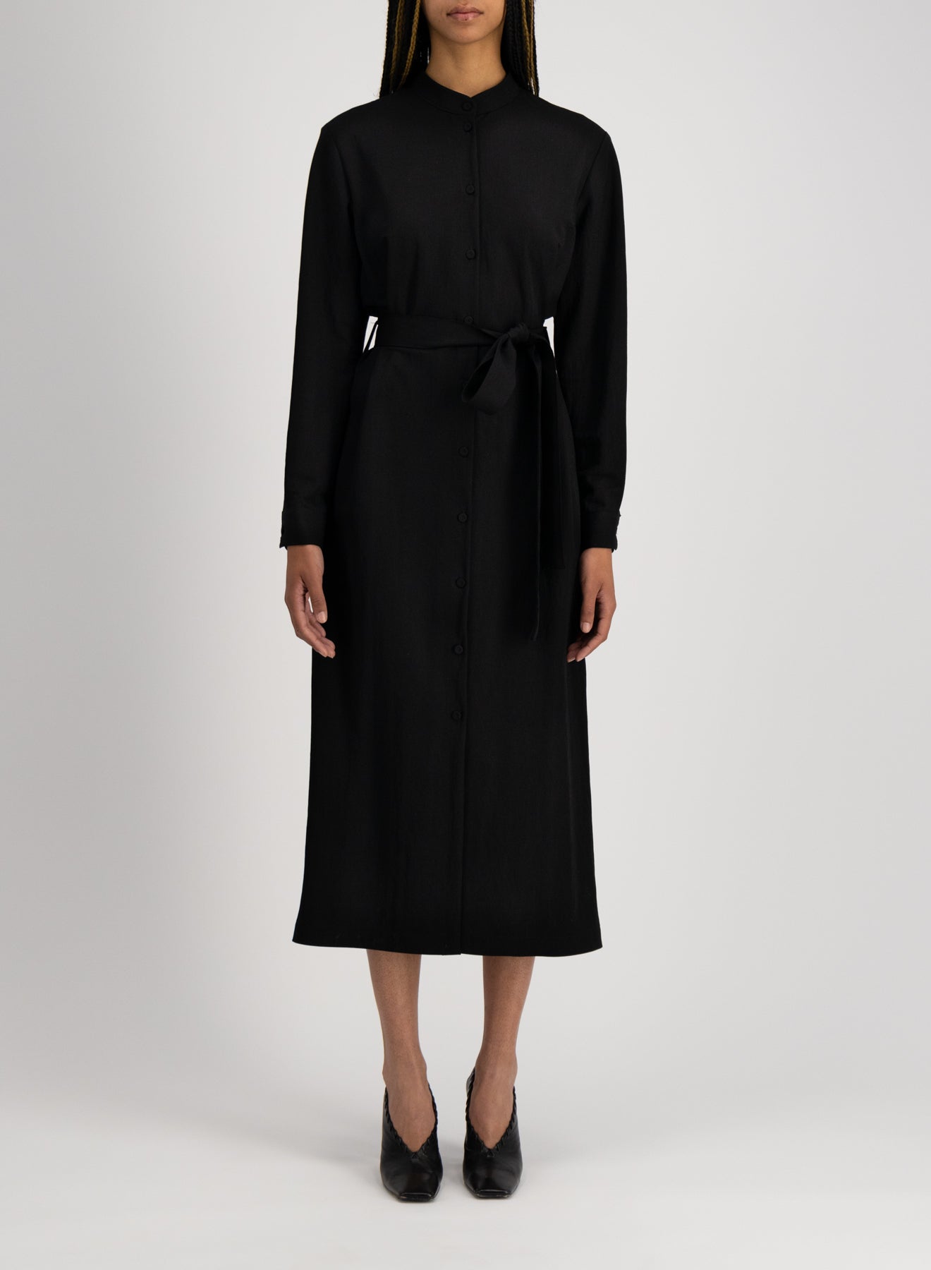 Long belted shirt dress rayon