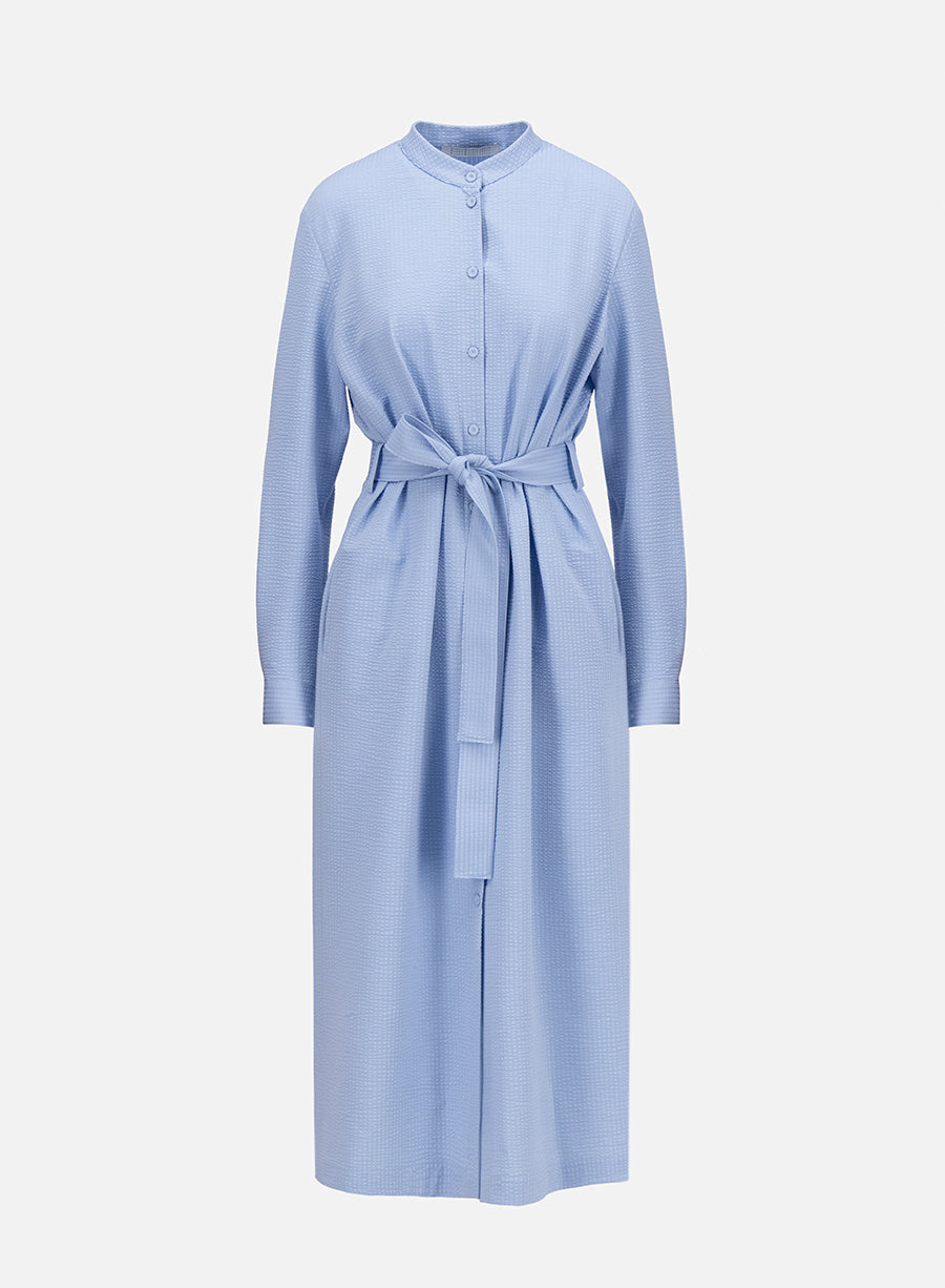 Long belted shirt dress coolmax seersucker