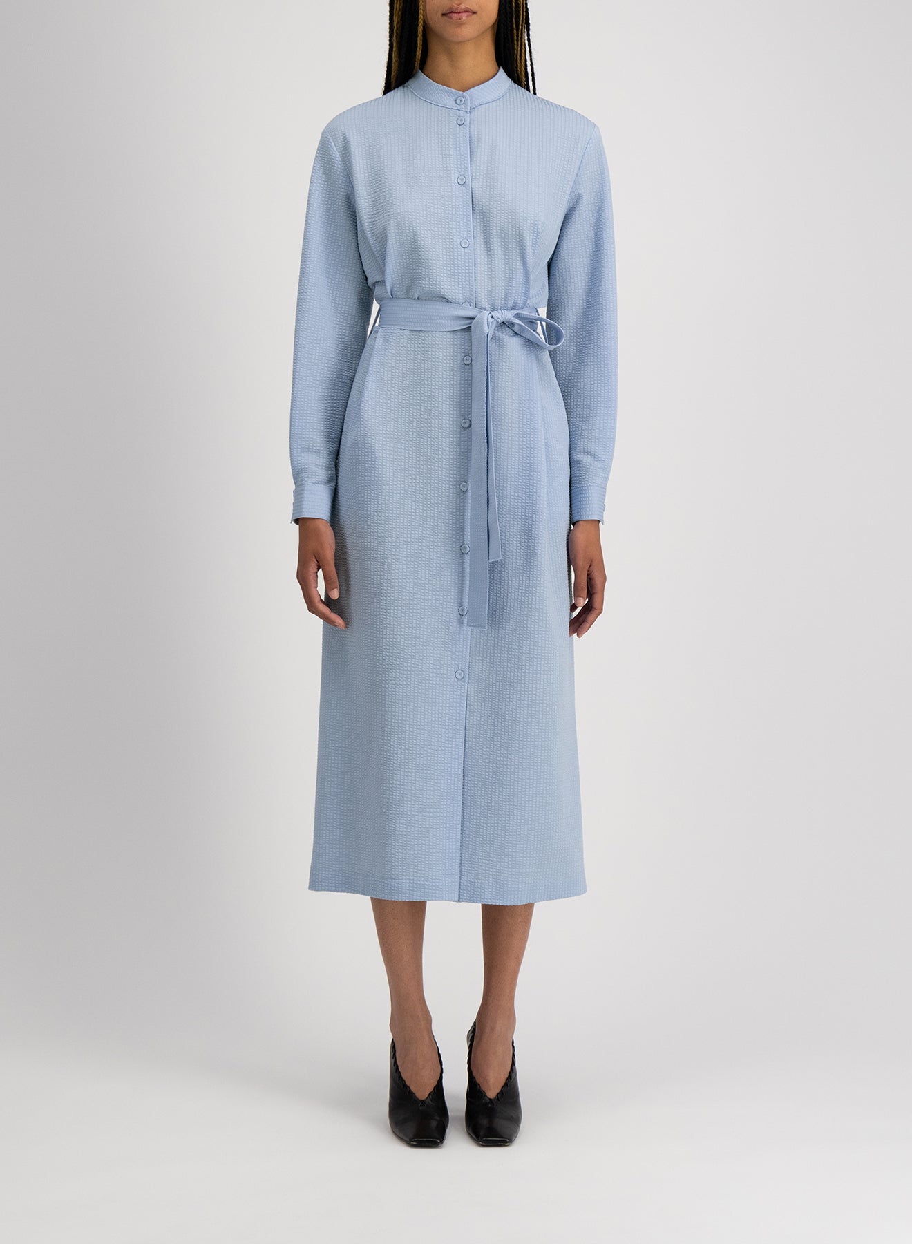 Long belted shirt dress coolmax seersucker