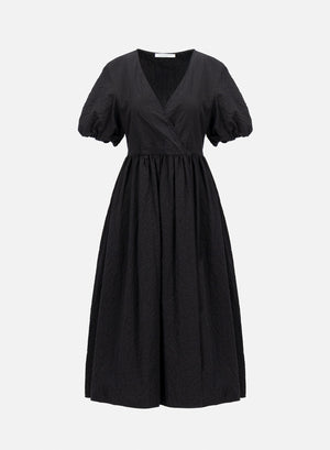 Dress with puff sleeves in creased cotton