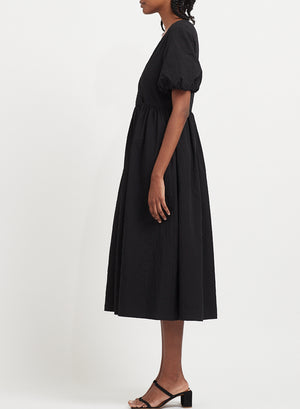 Dress with puff sleeves in creased cotton