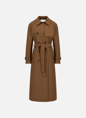 Long raglan trench in pressed wool