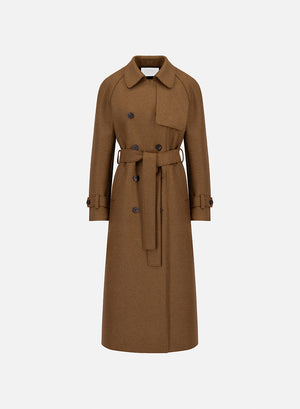 Long raglan trench in pressed wool