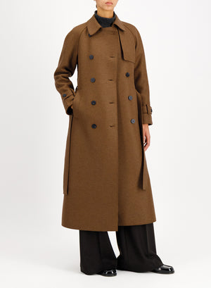 Long raglan trench in pressed wool