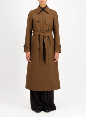 Long raglan trench in pressed wool