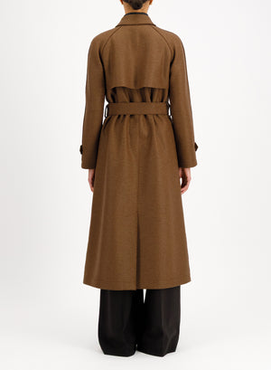 Long raglan trench in pressed wool