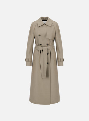Long raglan trench in kight pressed wool