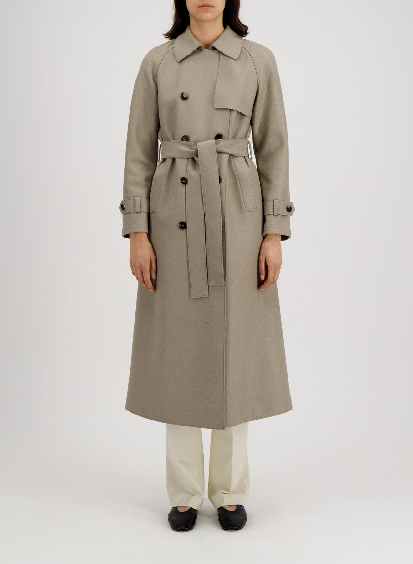 long raglan trench light pressed wool