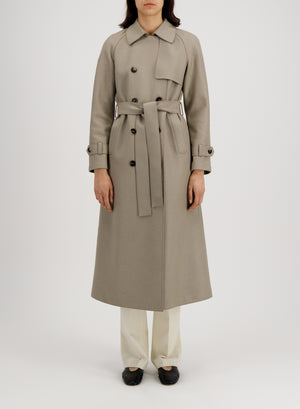 Long raglan trench in kight pressed wool