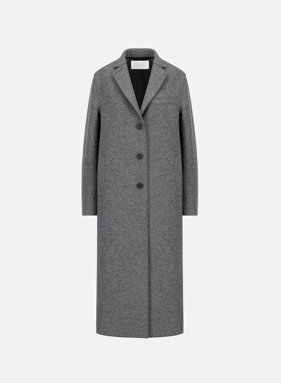 Long topcoat in pressed wool