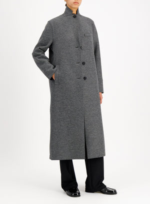 Long topcoat in pressed wool