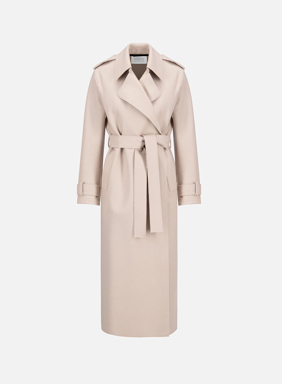 Long trench double stitching pressed wool