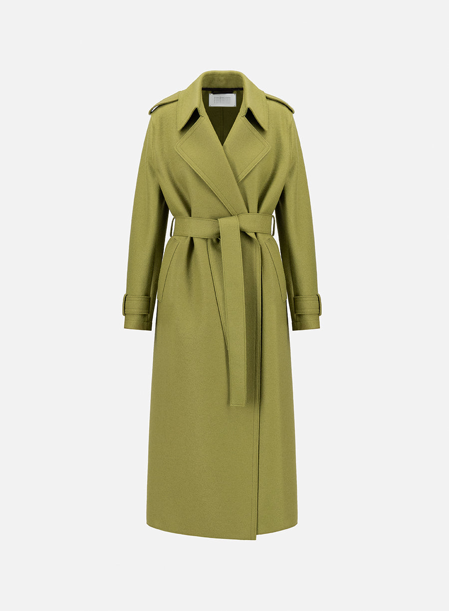 Long trench double stitching pressed wool