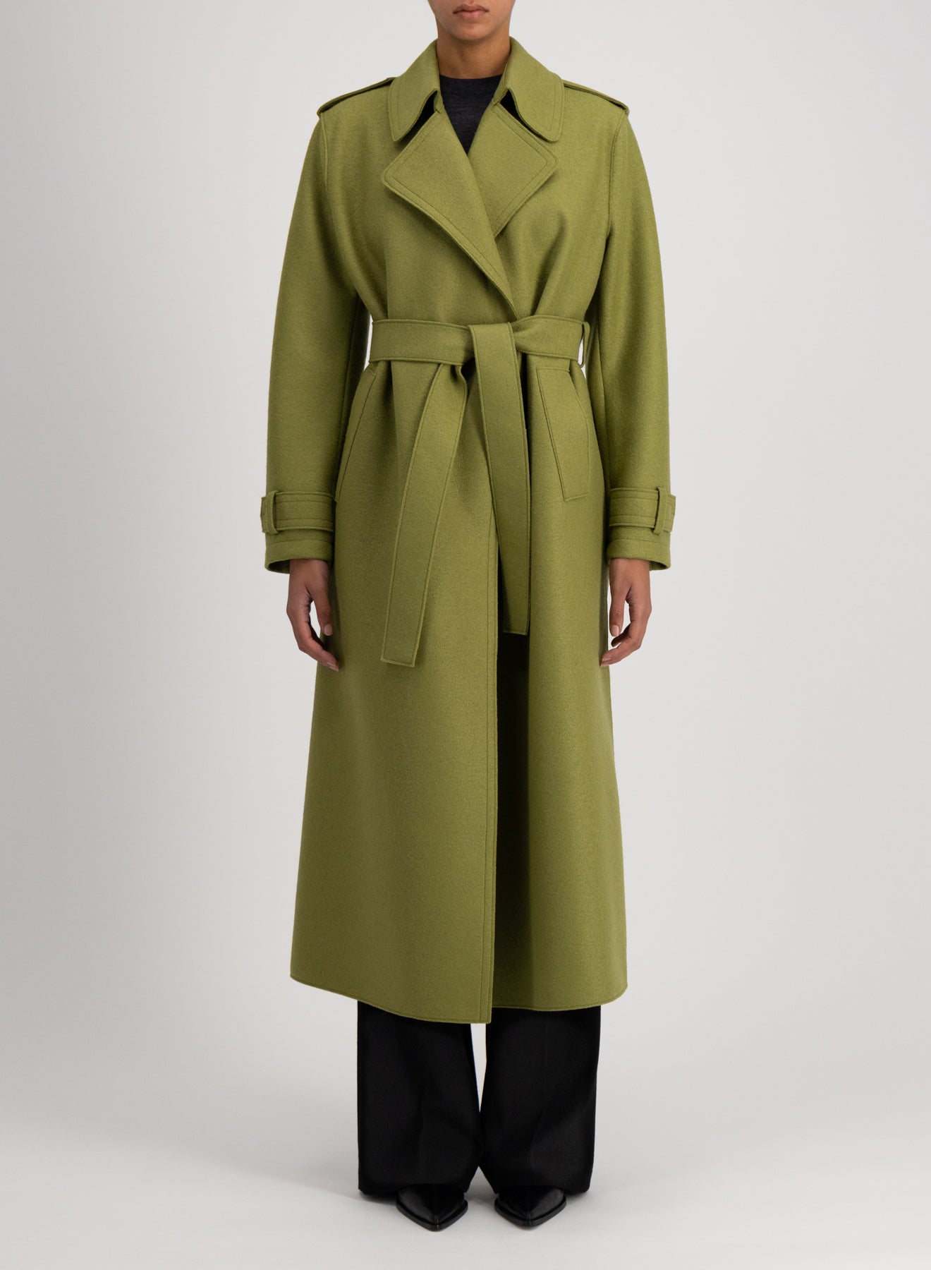 Long trench double stitching pressed wool