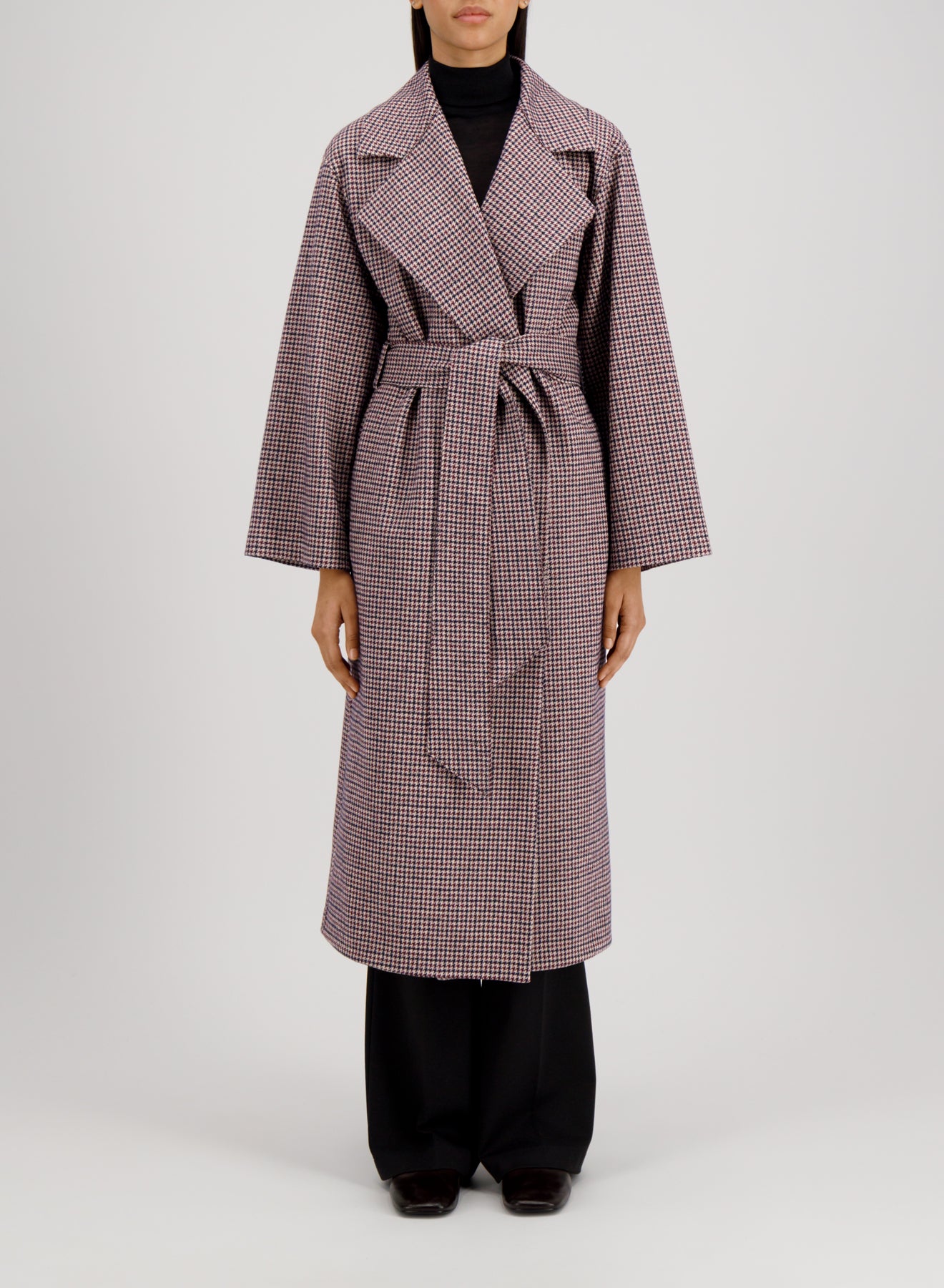 Belted clutch coat tattersall