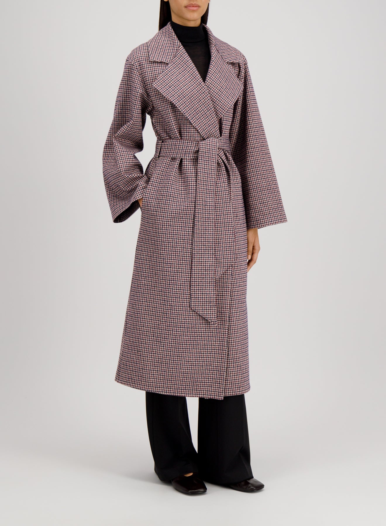 Belted clutch coat tattersall