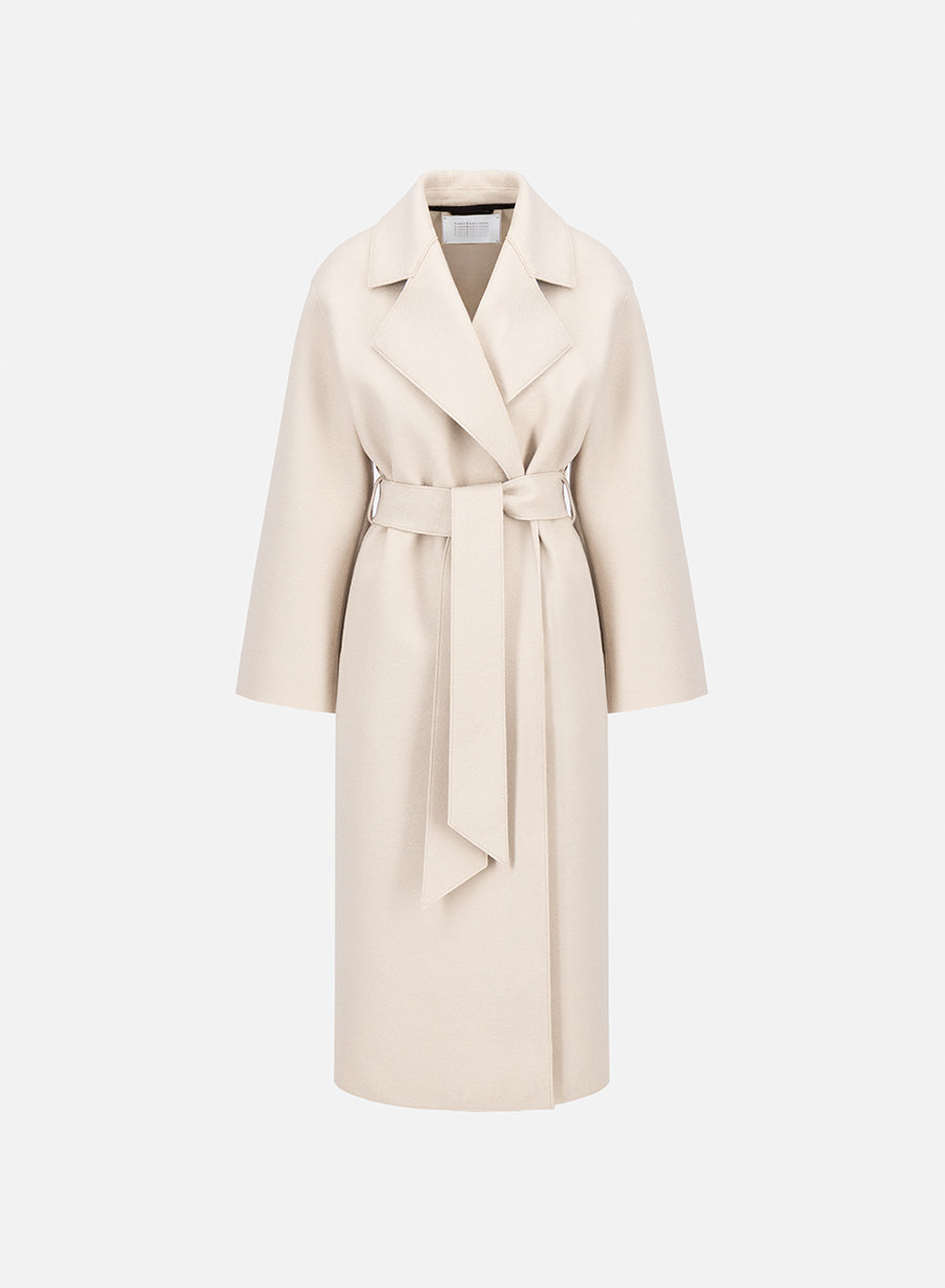 Belted clutch coat in pressed wool