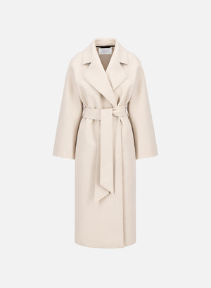 Belted clutch coat in pressed wool