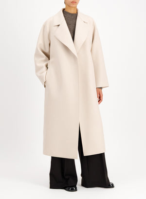 Belted clutch coat in pressed wool