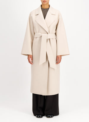 Belted clutch coat in pressed wool