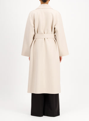 Belted clutch coat in pressed wool