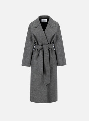 Belted clutch coat in pressed wool