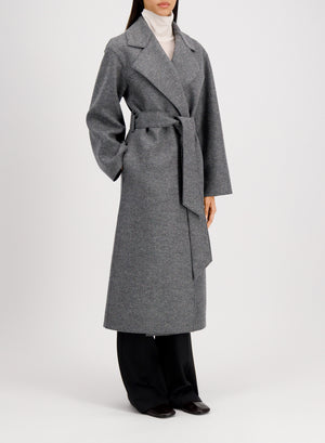 Belted clutch coat in pressed wool