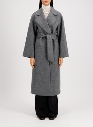 Belted clutch coat in pressed wool