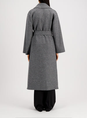 Belted clutch coat in pressed wool