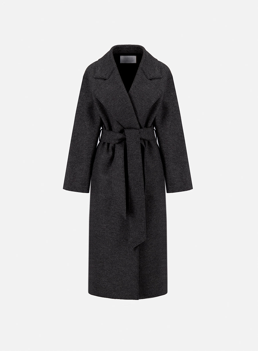 Belted clutch coat in pressed wool