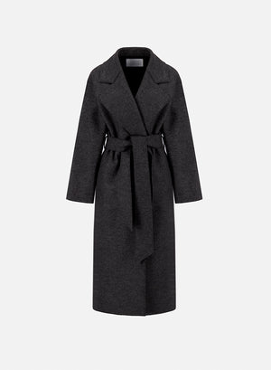 Belted clutch coat in pressed wool