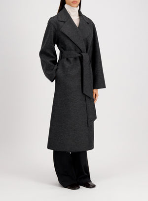 Belted clutch coat in pressed wool