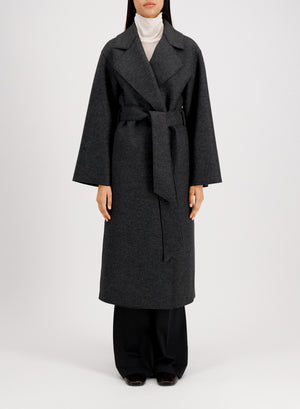 Belted clutch coat in pressed wool