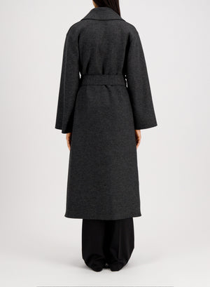 Belted clutch coat in pressed wool
