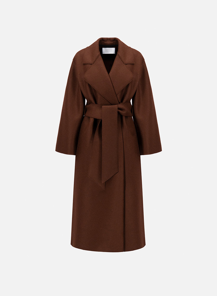 Belted clutch coat in pressed wool