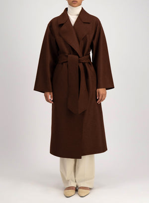 Belted clutch coat in pressed wool
