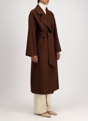 Belted clutch coat in pressed wool