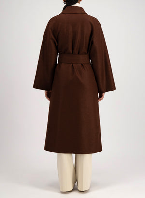 Belted clutch coat in pressed wool