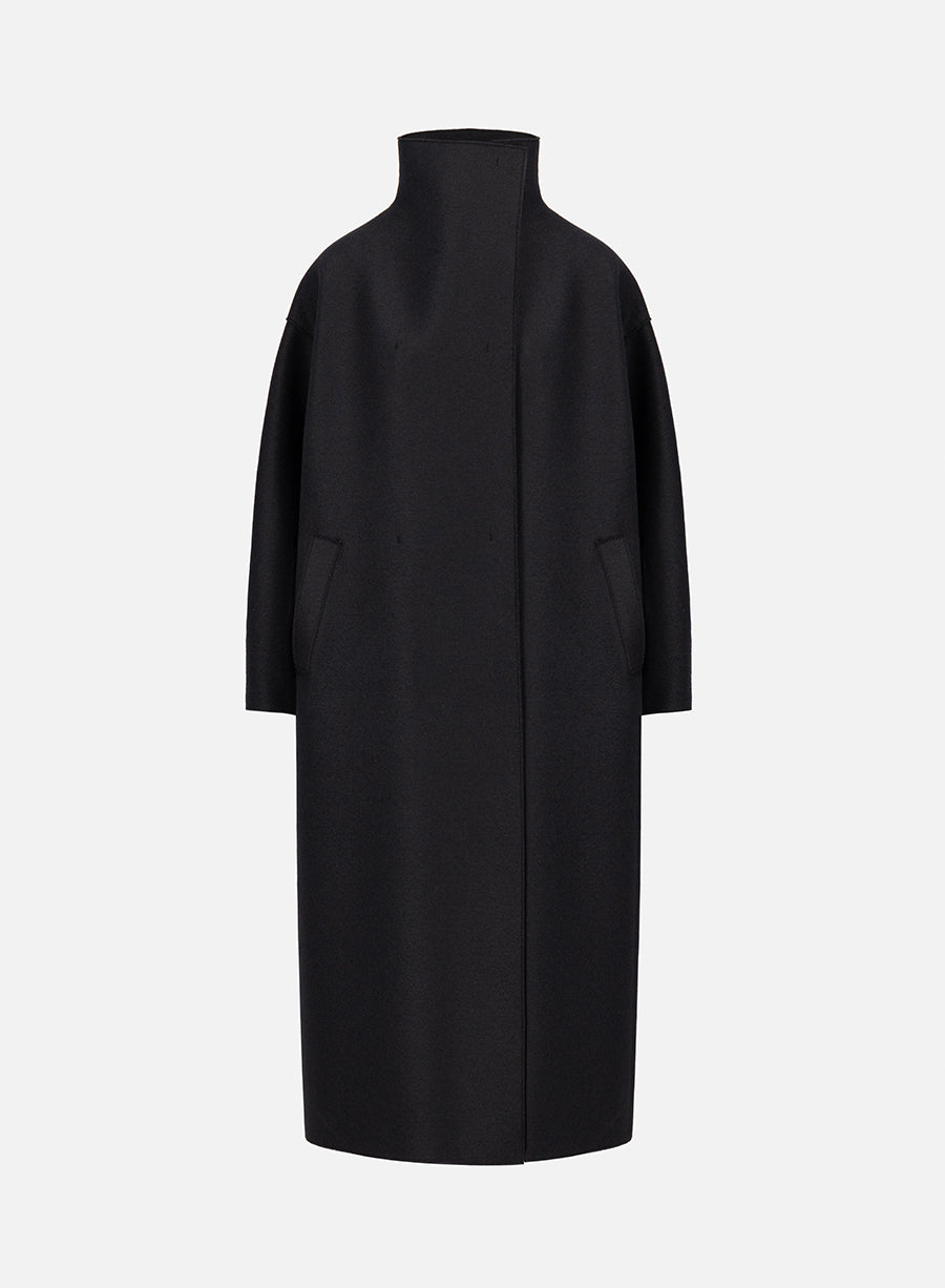 Funnel neck oversized coat in pressed wool
