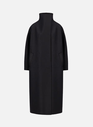 Funnel neck oversized coat in pressed wool