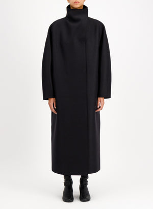 Funnel neck oversized coat in pressed wool