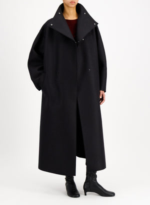 Funnel neck oversized coat in pressed wool