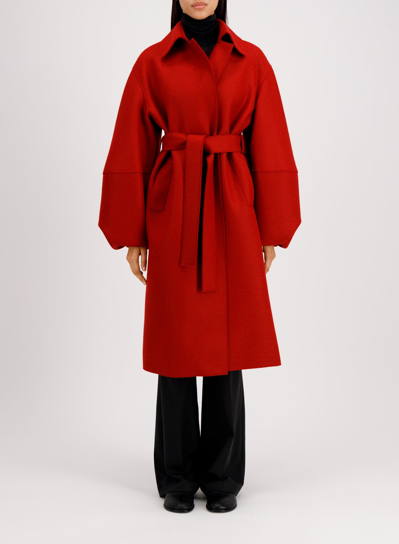 Puff sleeves coat pressed wool