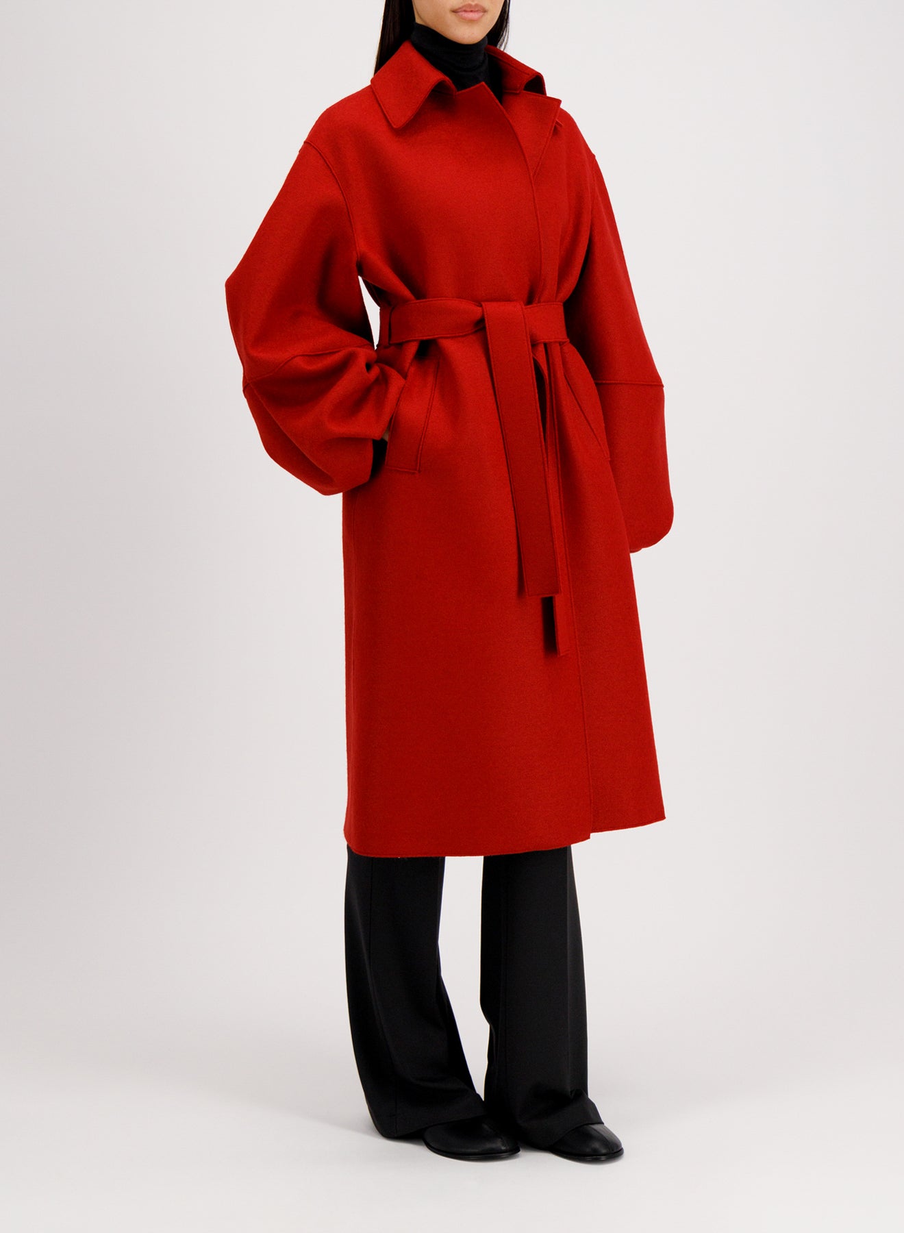 Puff sleeves coat pressed wool