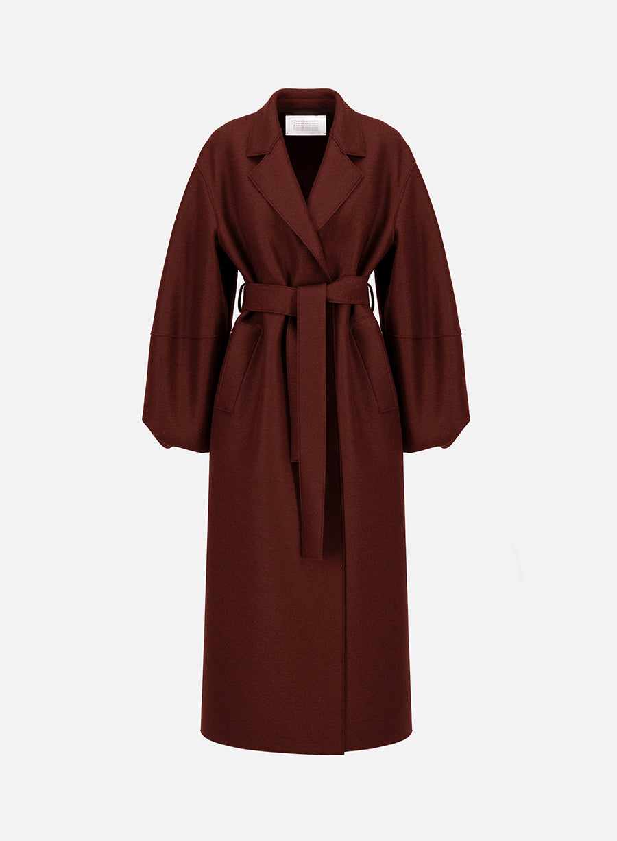 Long puff sleeves coat in pressed wool