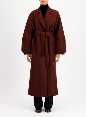 Long puff sleeves coat in pressed wool