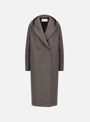 Long hooded coat in pressed wool