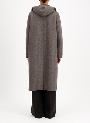 Long hooded coat in pressed wool