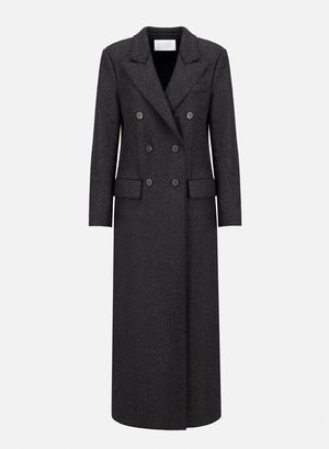 Long double breasted tailored coat pressed wool